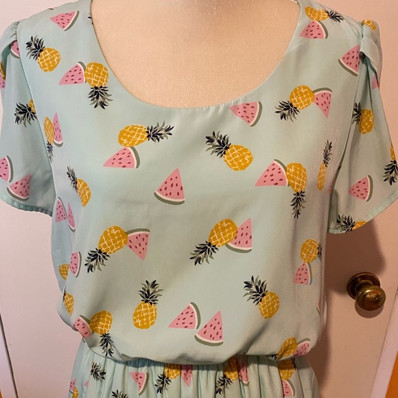Peach Love California Pineapple Print Dress - Mint - Picture 2 of 6